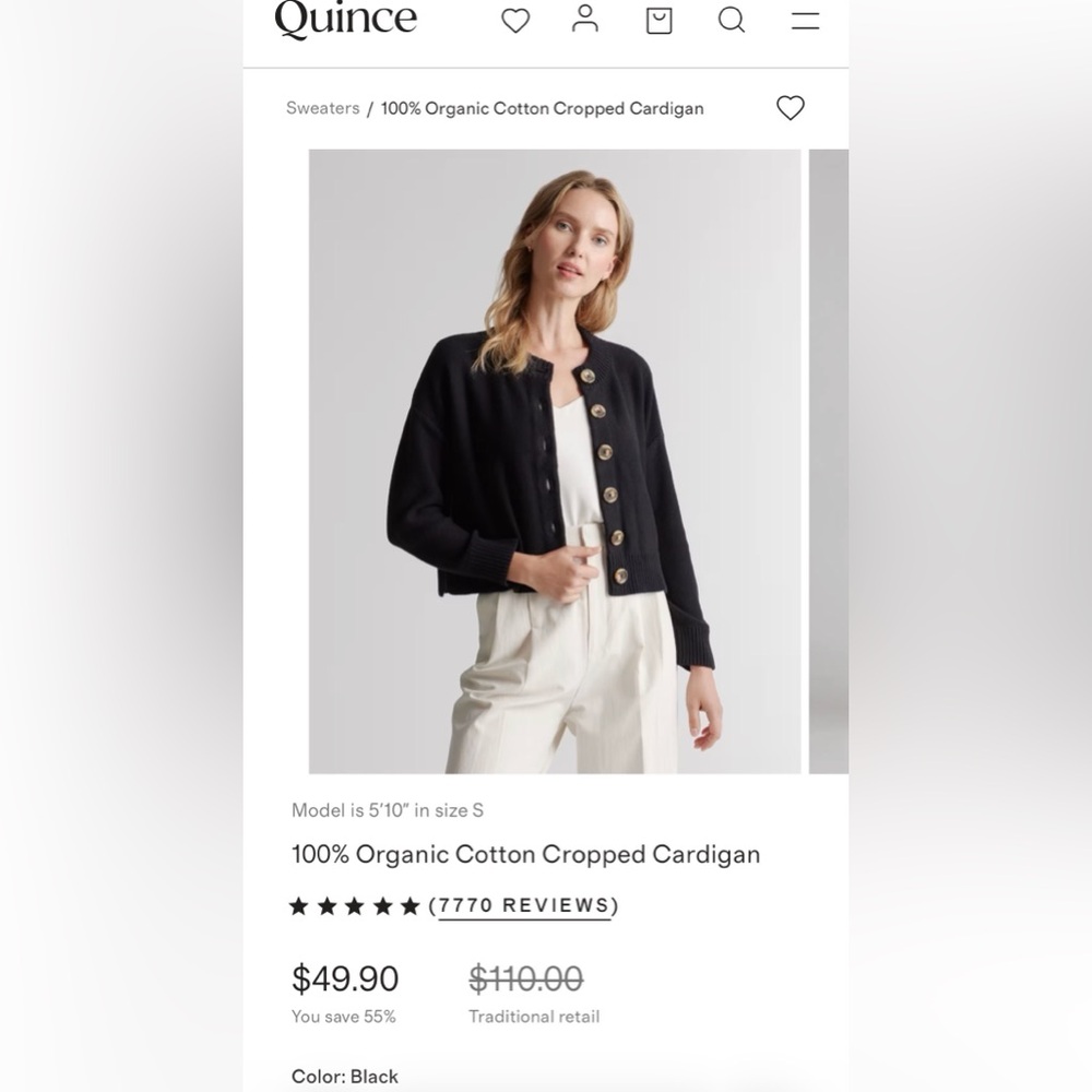 Black Button-Up Quince Cardigan size S